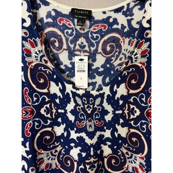 Talbots Womens Sweater Red Blue Ivory S Small Merino Wool NWT $99 - Picture 7 of 7